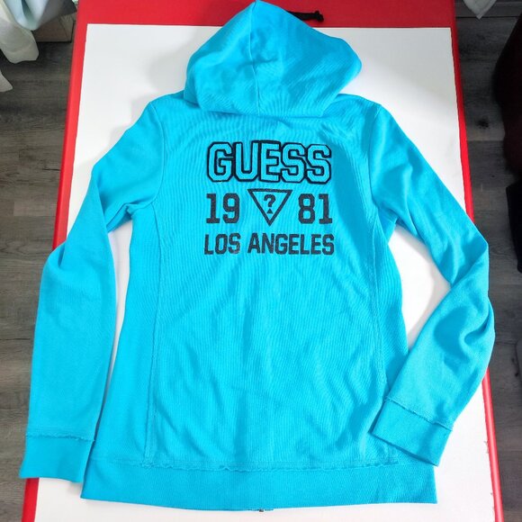 Guess full zip hoodie kangaroo pockets light blue women's youth size XL - Picture 3 of 11